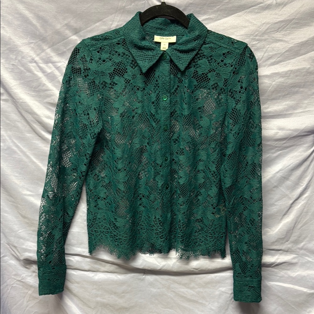 Green Lace Button Down Shirt